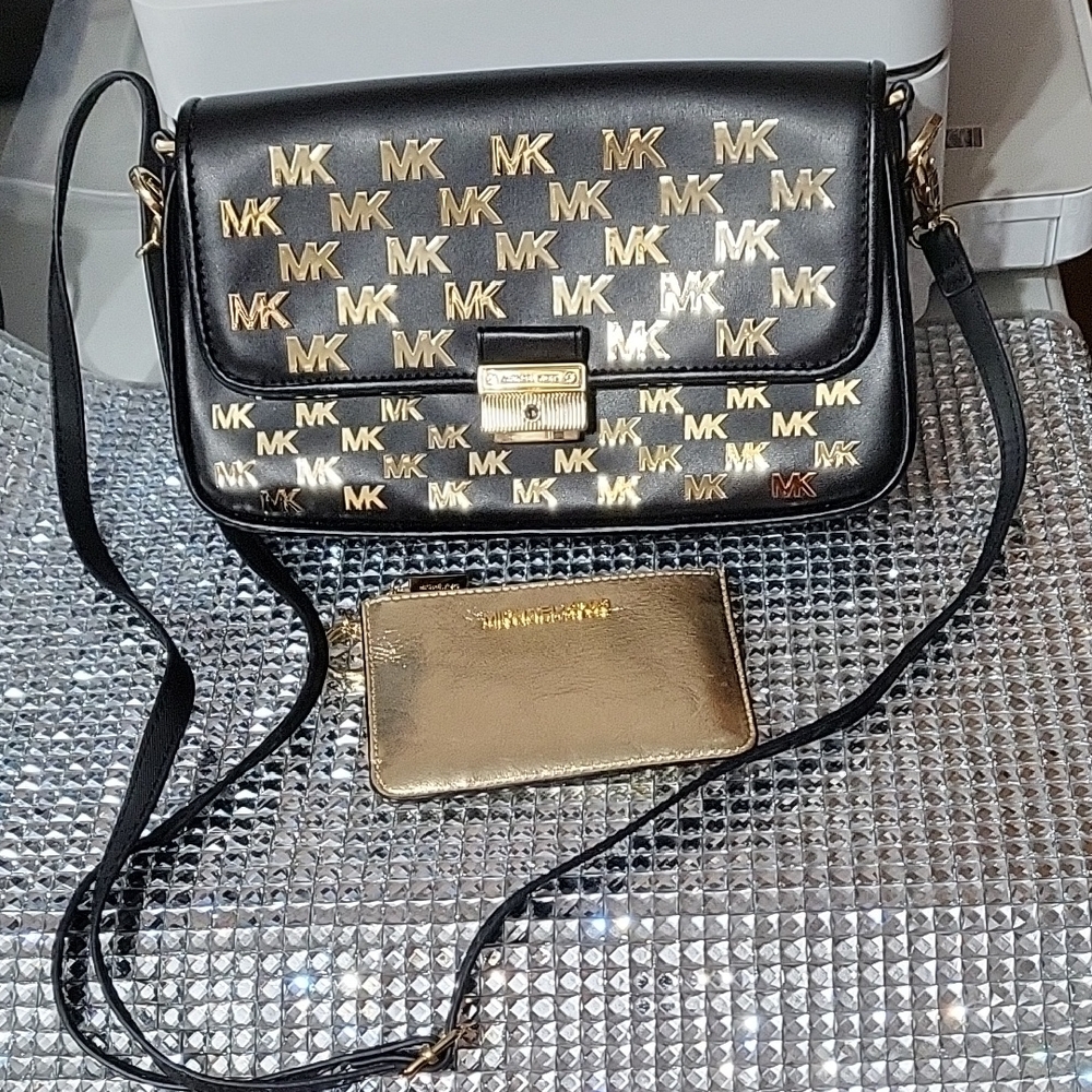 Michael Kors Black Crossbody Bag with Gold MK Logo